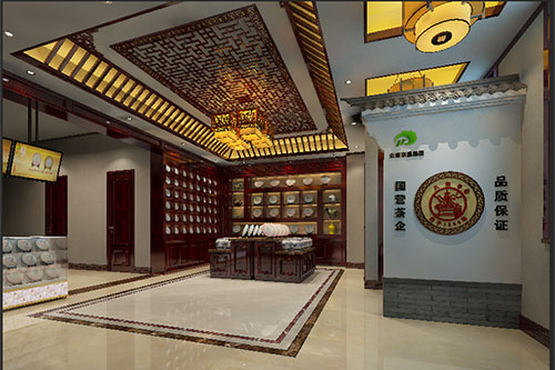 中方古朴典雅的中式茶叶店大堂设计效果图